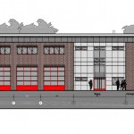Die Vorderansicht des Feuerwehrhauses: Links die FF und rechts der RTW von F36.