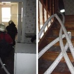 Rohrvornahme im Treppenhaus  Quelle und Copyright: Markus Weber, FF Schwäbisch-Gmünd
