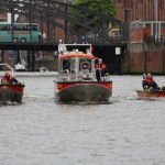 Die Kleinboot-Flotte der FF Hamburg (v.l.n.r.): KLB Typ 1, MZB Watt (FF Neuwerk), KLB Typ 2. Die Aufnahmmeem entstand im Zollkanal im Hamburger Hafen (c) Stab F02